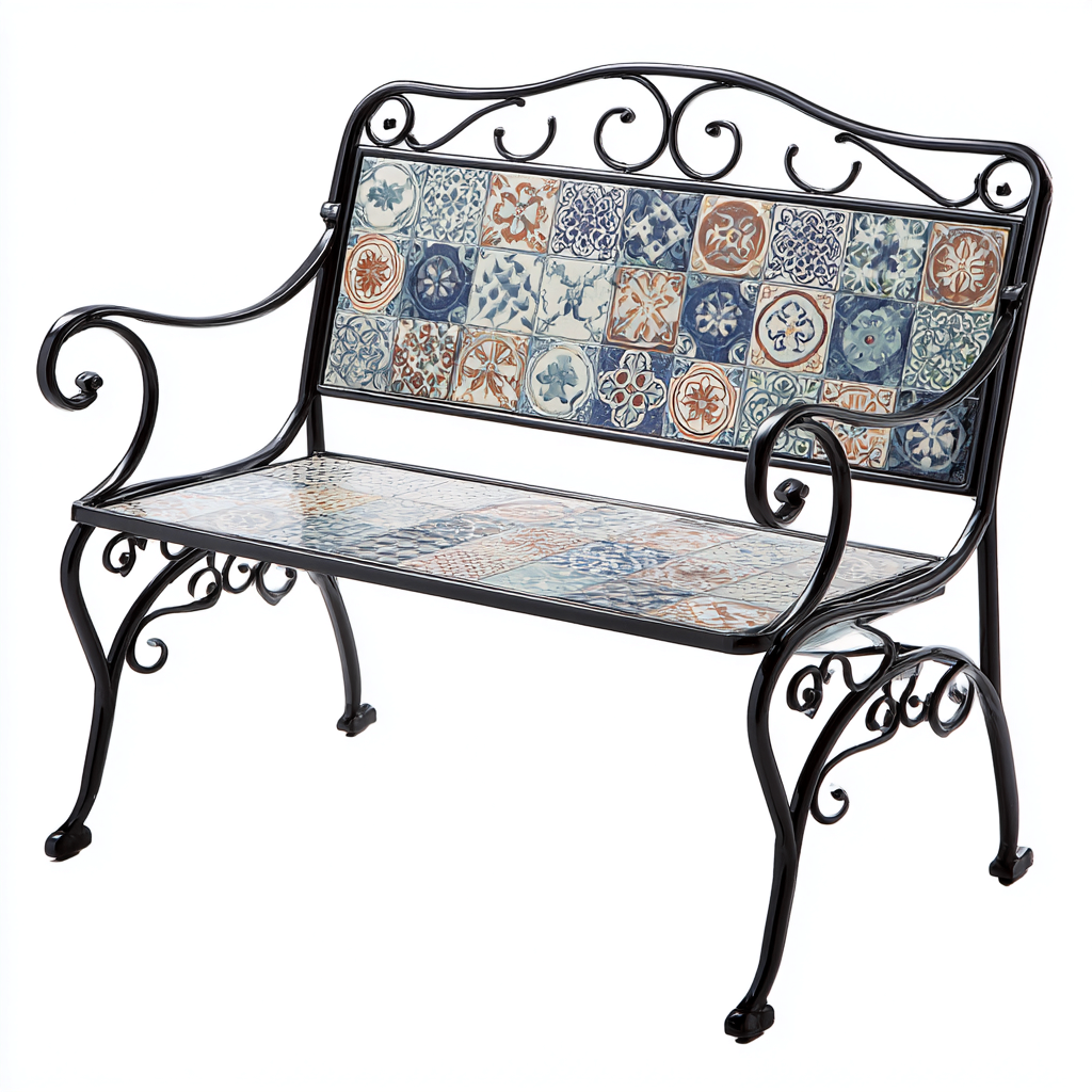 Banc de jardin - métal - 124x60x90 cm - noir-multicolore - style méditerranéen-Snugure