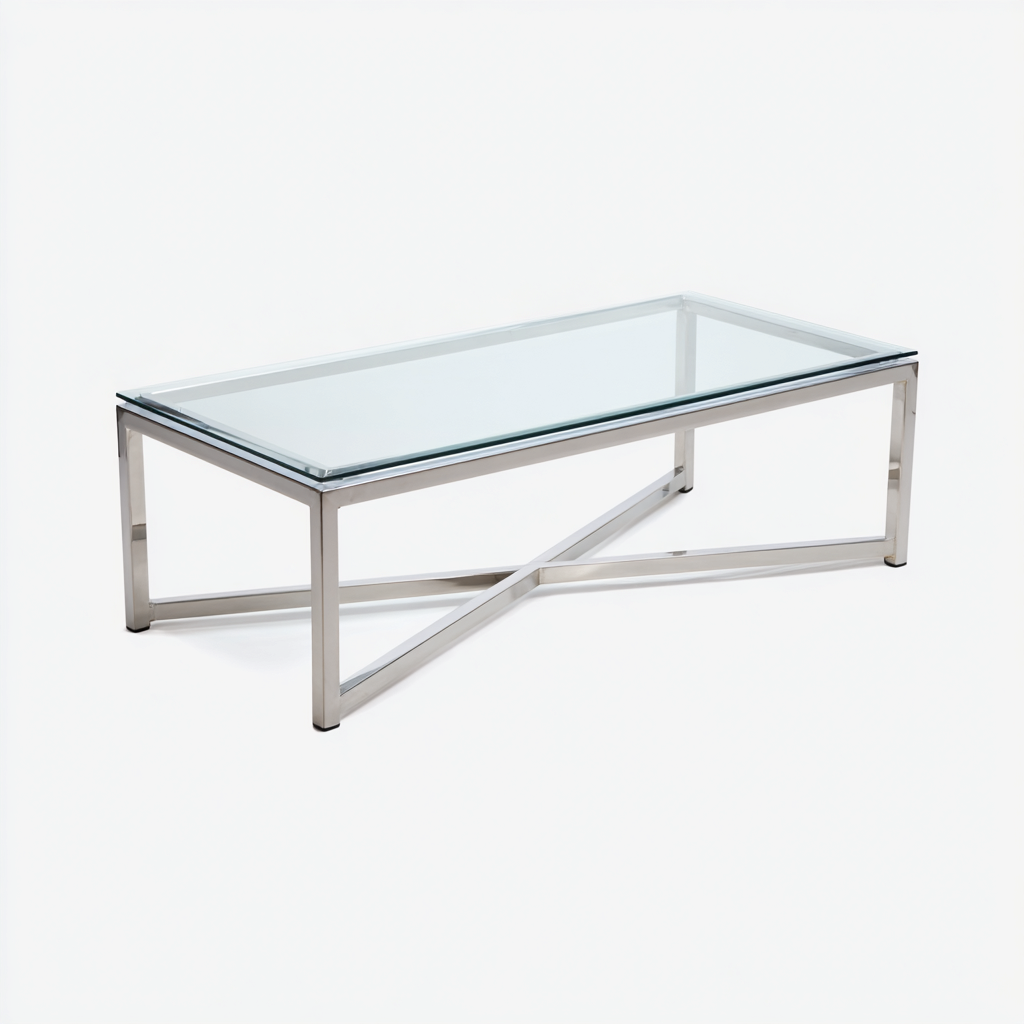 Table basse - verre-acier inoxydable - 120x60x45 cm - transparent-argenté - style moderne minimaliste-Snugure