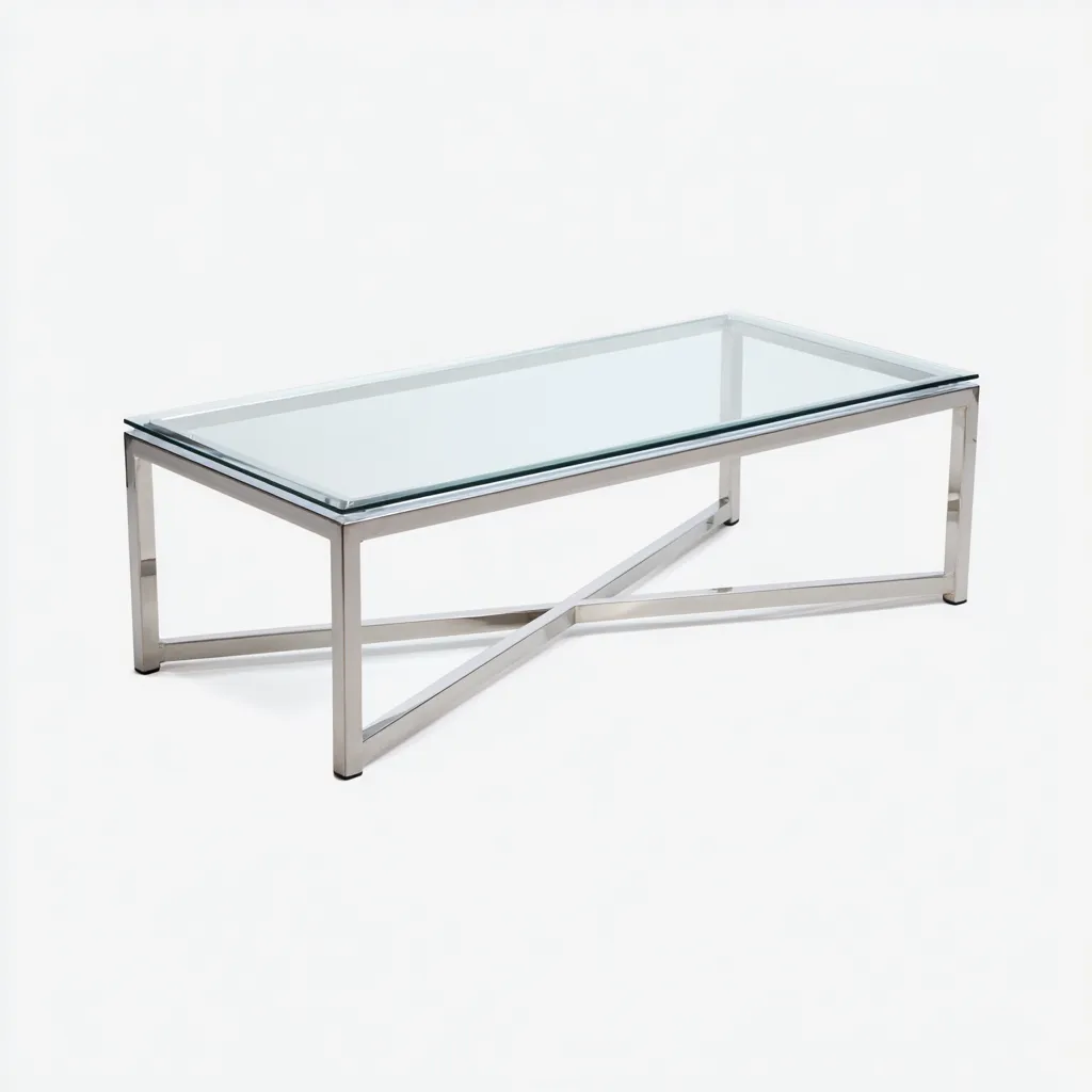 Table basse - verre-acier inoxydable - 120x60x45 cm - transparent-argenté - style moderne minimaliste-Snugure
