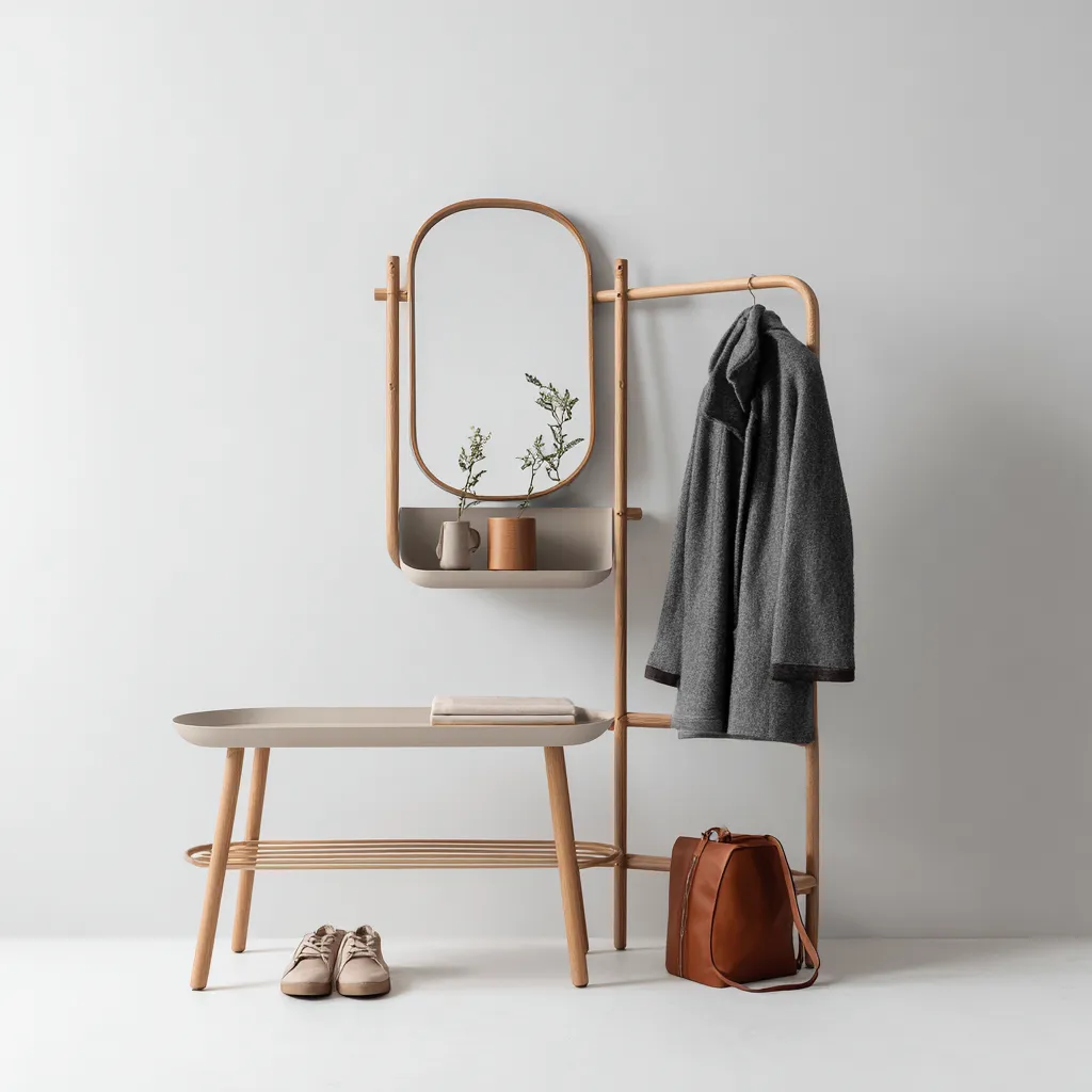 Porte manteau - bois-hêtre - 90x38x165 cm - beige clair - style nordique-Snugure