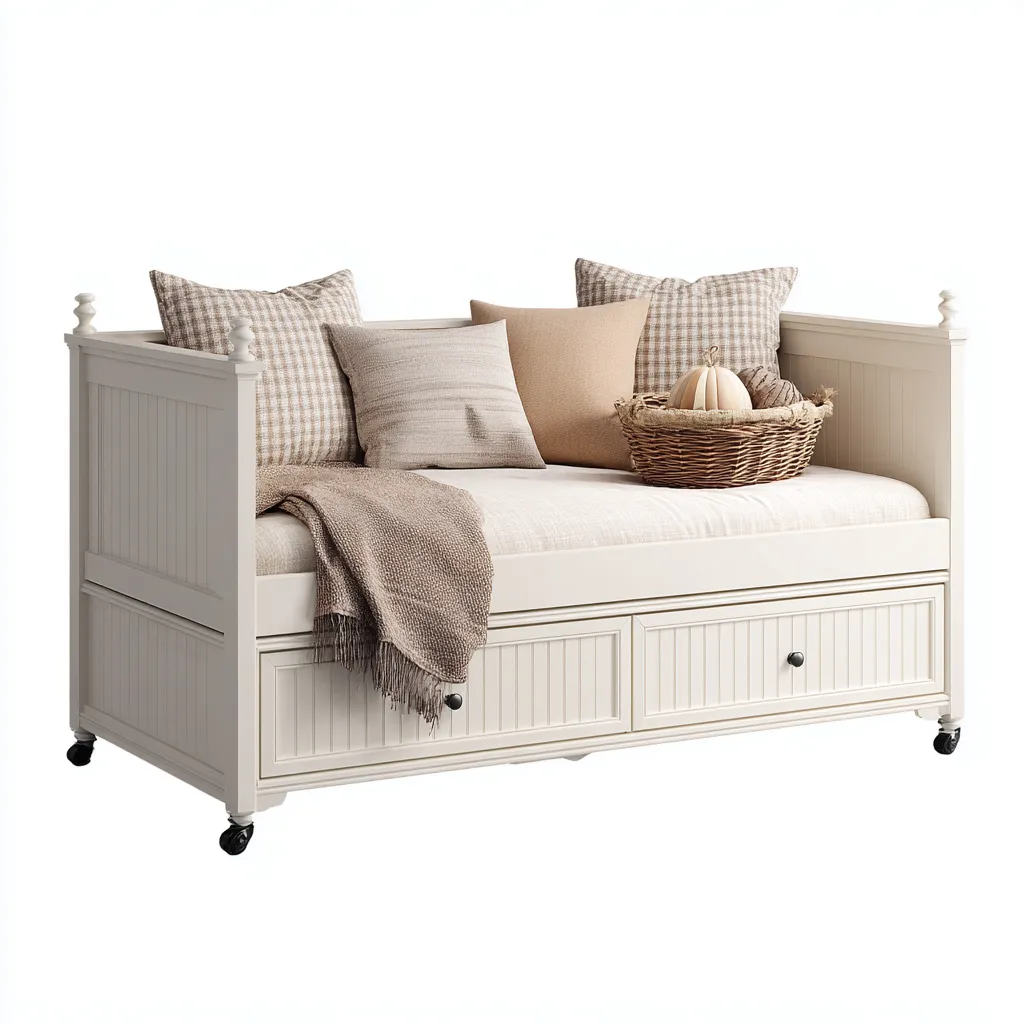 Canapé lit - bois - 200x95x90 cm - blanc cassé - style campagne chic-Snugure