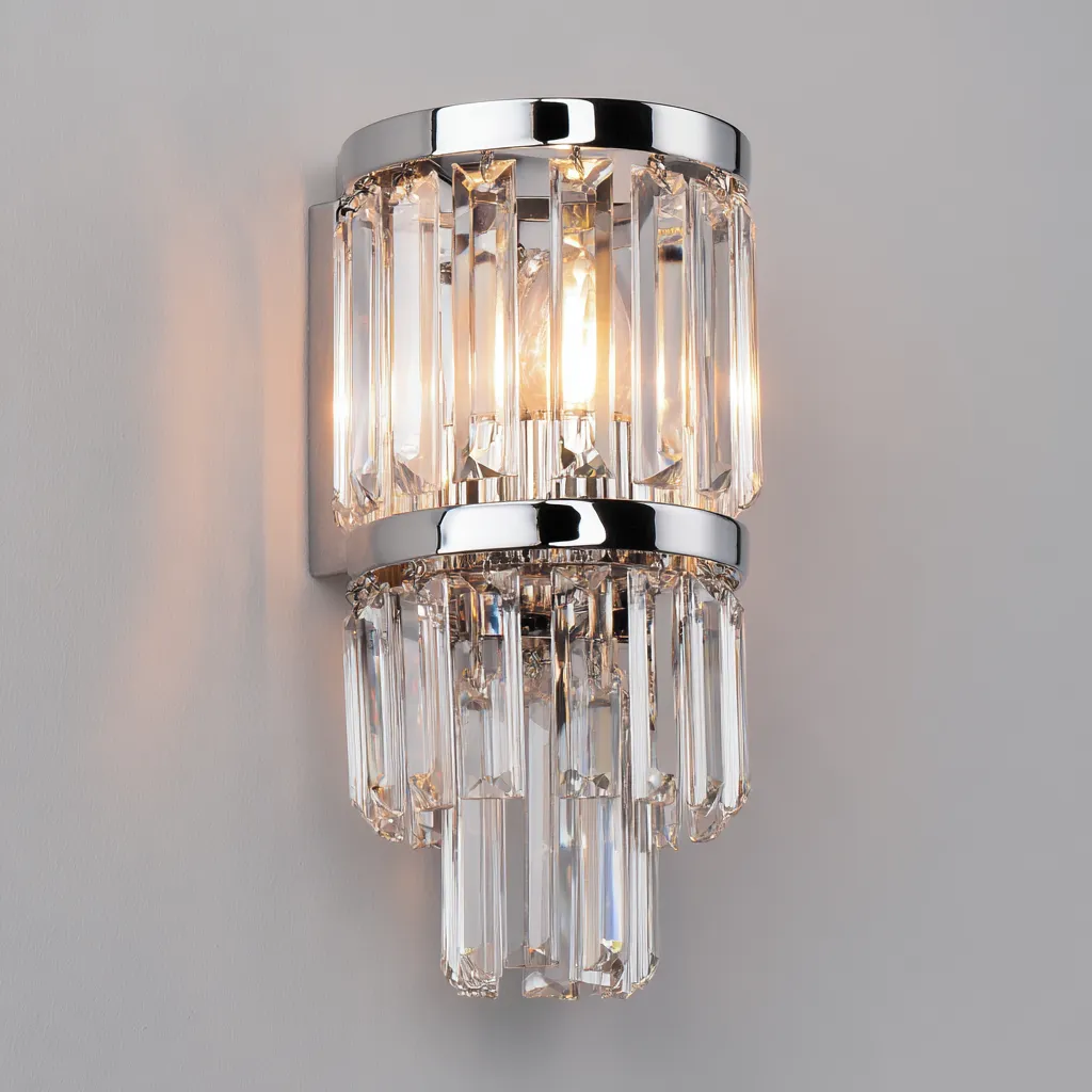 Applique murale - métal-chrome-cristal - 16x10x28 cm - argent - style moderne - éclairage décoratif pour salon ou couloir-Snugure