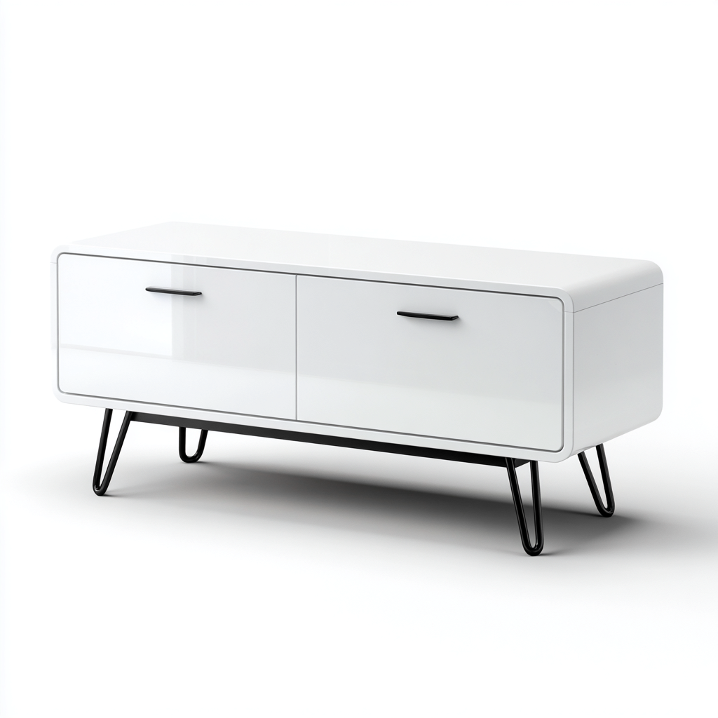 Meuble TV - MDF-métal - 150x40x55 cm - blanc - design contemporain pour salon-Snugure