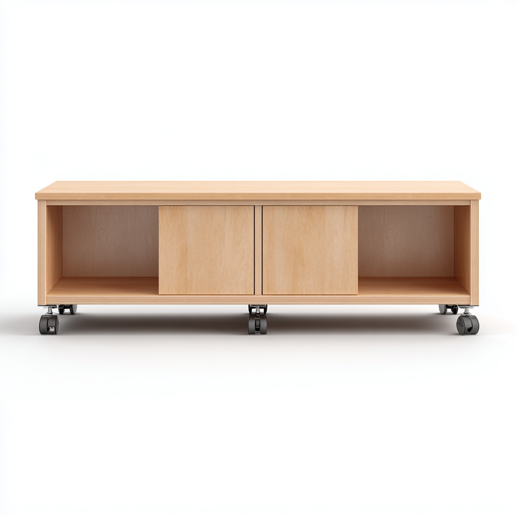 Meuble TV - bois - 120x40x50 cm - bois clair - design moderne avec roulettes pour salon-Snugure