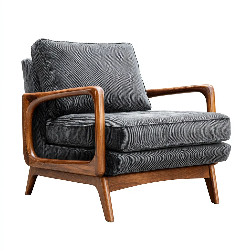 Fauteuil - velours côtelé-bois - 86x88x92 cm - gris foncé - design vintage pour salon-Snugure