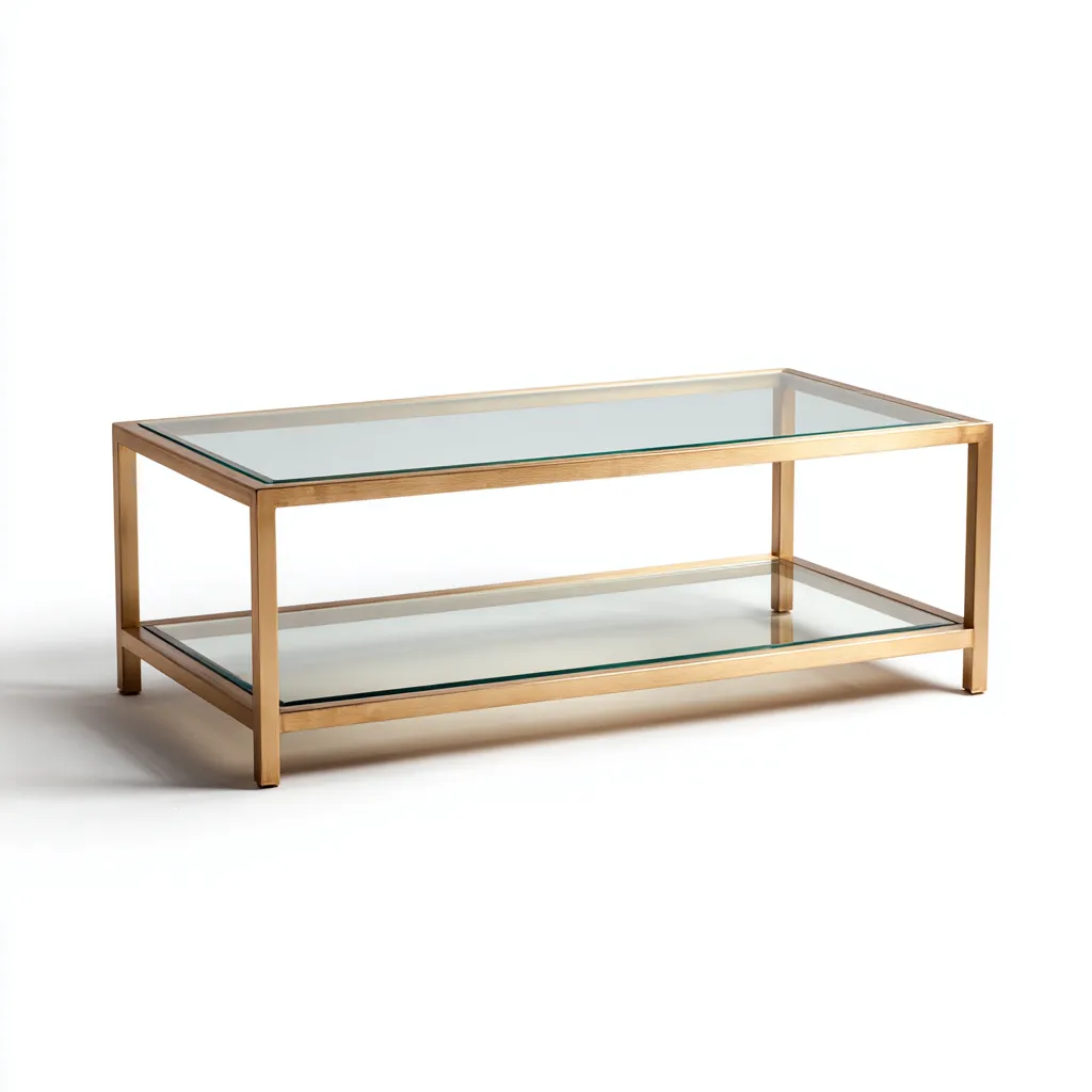 Table basse verre trempé - métal 120x60x45 cm transparent-or design moderne-Snugure