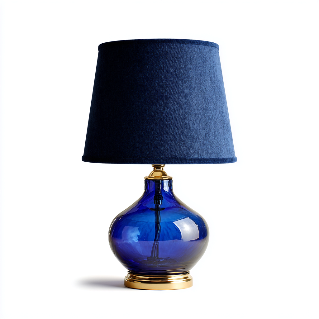 Lampe de table - verre-laiton-tissu - 28x28x52 cm - bleu marine - style moderne élégant-Snugure