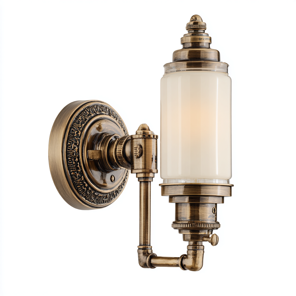 Applique murale - laiton-verre opalin - 14x12x30 cm - bronze - style rétro - éclairage décoratif pour salle de bain ou couloir-Snugure