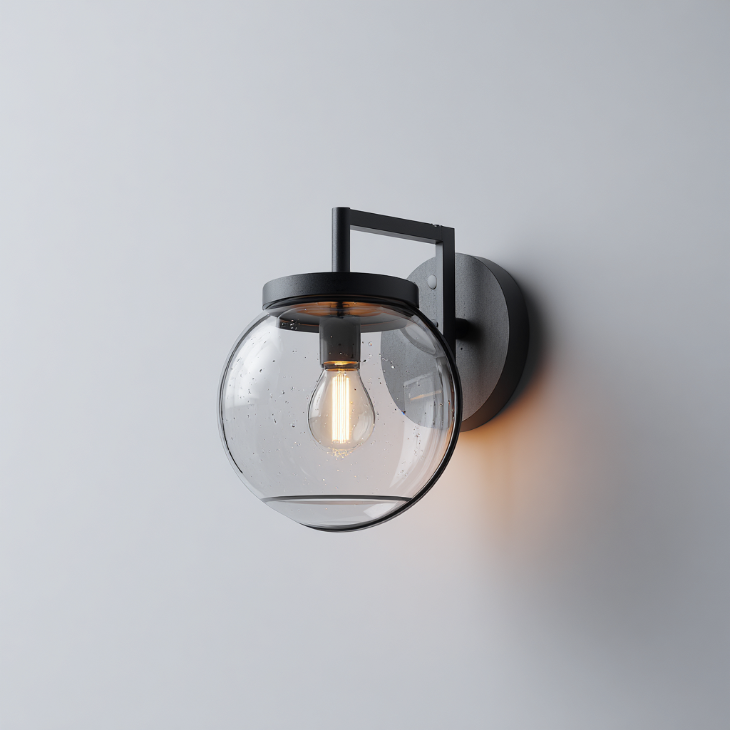 Applique murale - métal-verre - 20x25x30 cm - noir - style contemporain - applique murale extérieure avec abat-jour en verre transparent-Snugure