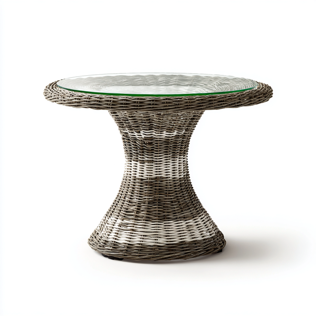 Table de jardin - rotin-verre - 90x90x75 cm - gris - ronde à pied central-Snugure
