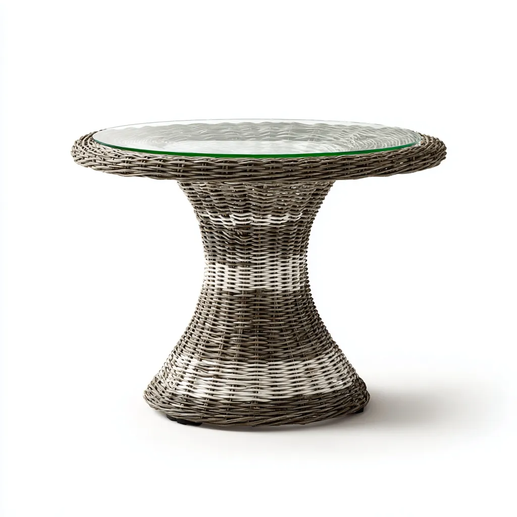 Table de jardin - rotin-verre - 90x90x75 cm - gris - ronde à pied central-Snugure