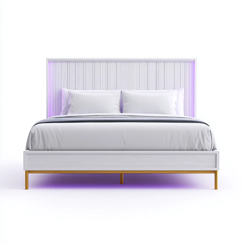 Lit double - bois - 205x165x110 cm - blanc - style moderne avec éclairage LED-Snugure