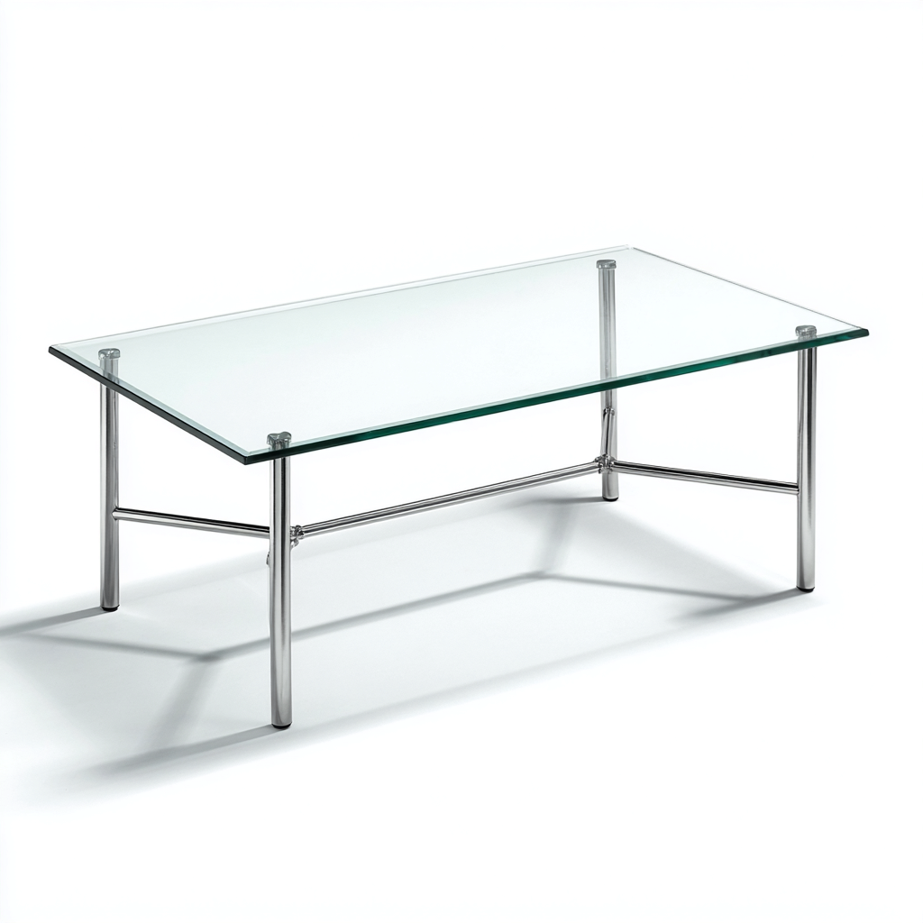 Table basse - verre-acier inoxydable - 120x60x45 cm - transparent-argenté - style minimaliste contemporain-Snugure