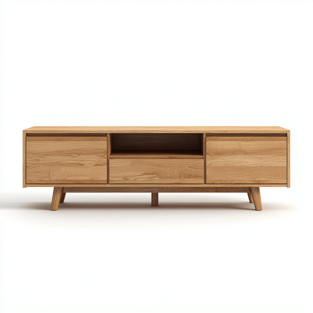 Meuble TV - bois - 160x40x55 cm - chêne clair - style scandinave-Snugure