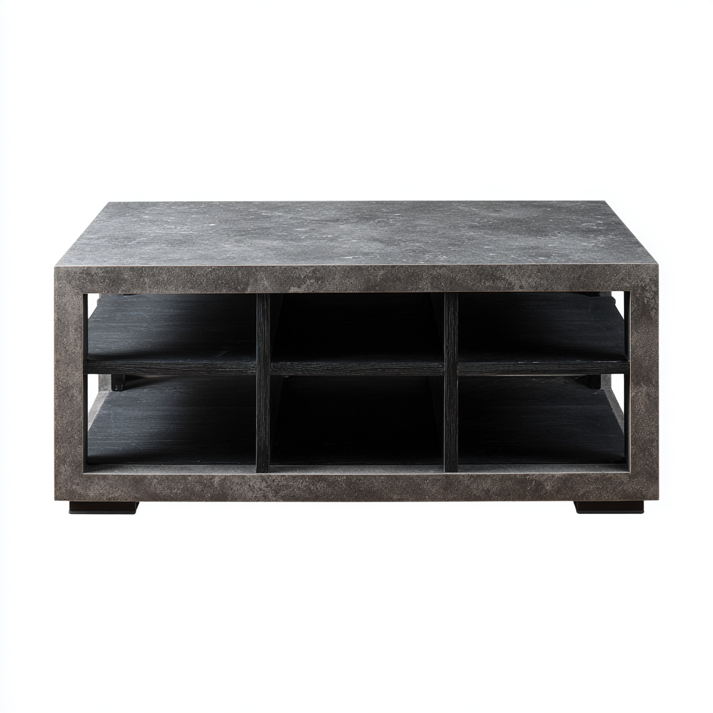 Table basse pierre composite - bois 120x60x42 cm gris-noir design moderne-Snugure