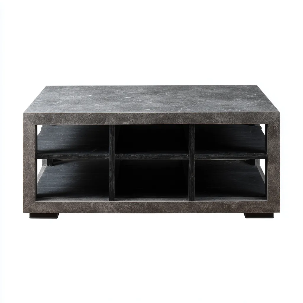 Table basse pierre composite - bois 120x60x42 cm gris-noir design moderne-Snugure