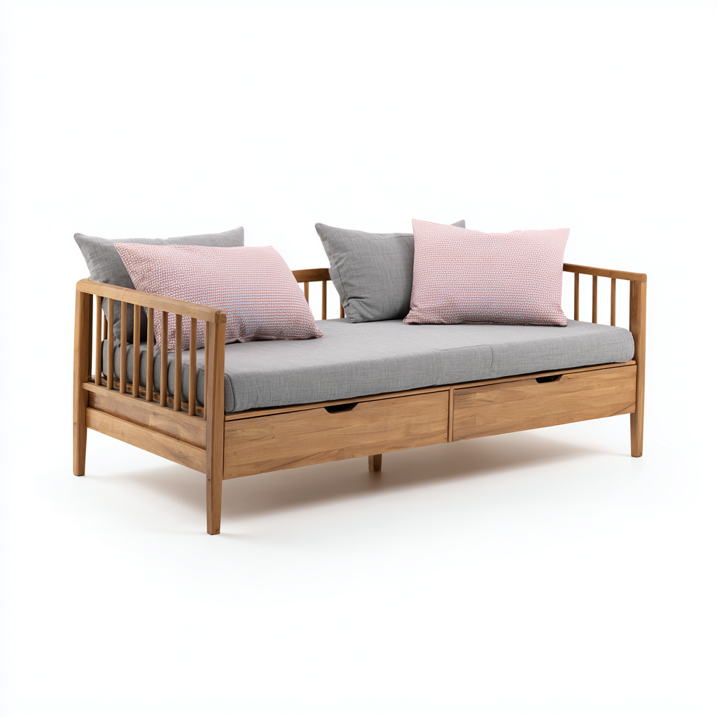 Canapé lit - bois - 205x95x85 cm - chêne naturel - style scandinave-Snugure