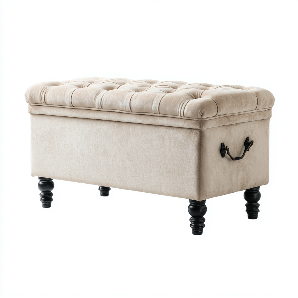 Banc de lit - velours - 100x40x48 cm - beige - style classique-Snugure