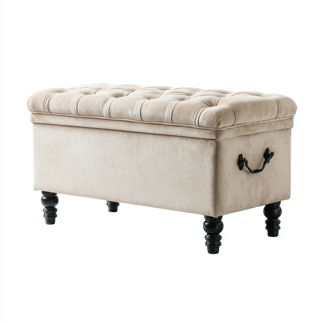 Banc de lit - velours - 100x40x48 cm - beige - style classique-Snugure