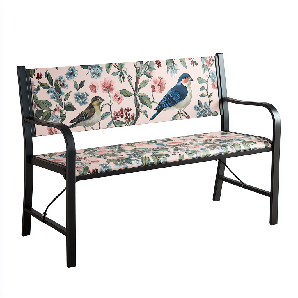 Banc de jardin - acier-tissu - 120x60x80 cm - rose-noir - style floral-Snugure