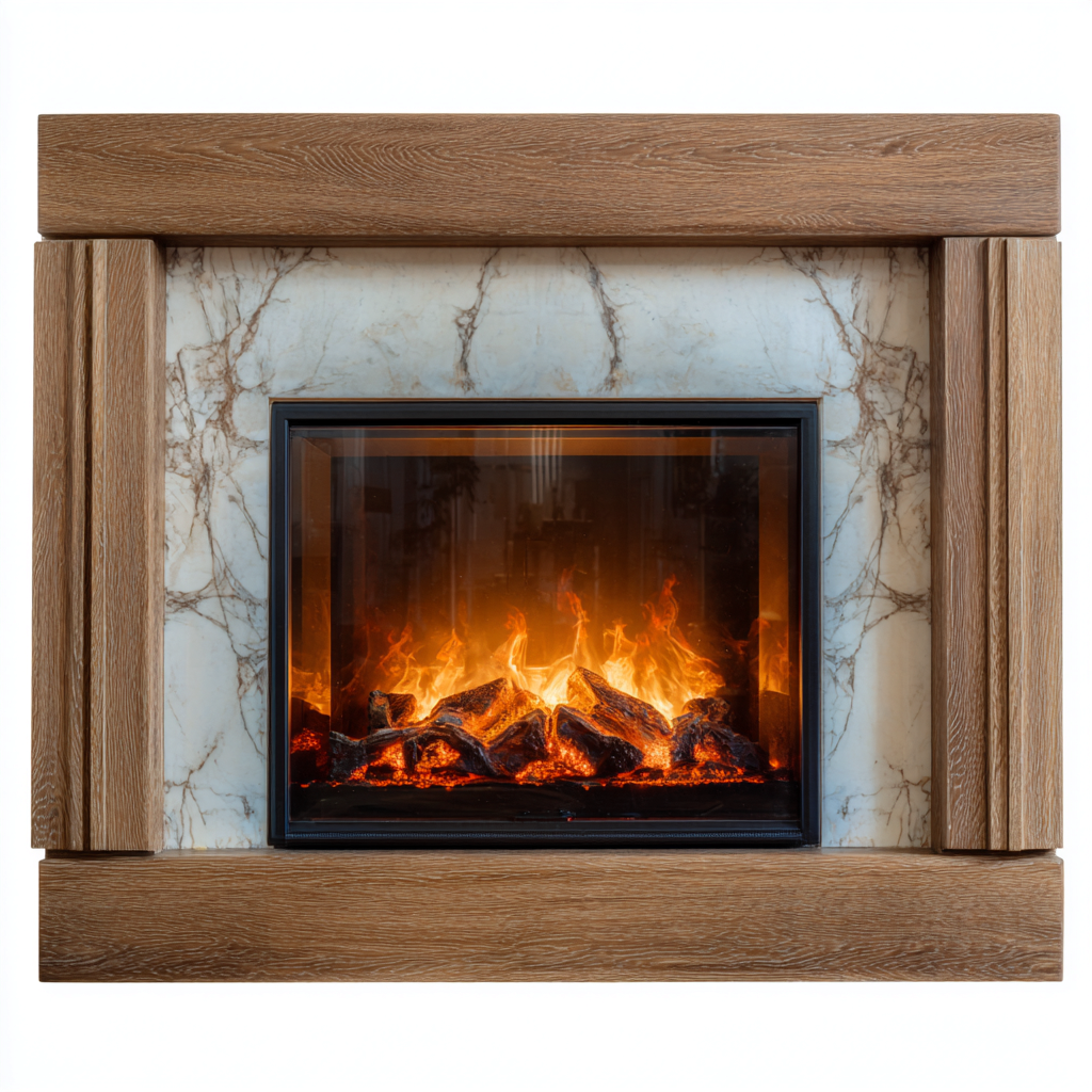 Cheminée bois-marbre-verre 135x32x110 cm bois style moderne effet flamme LED décoratif-Snugure
