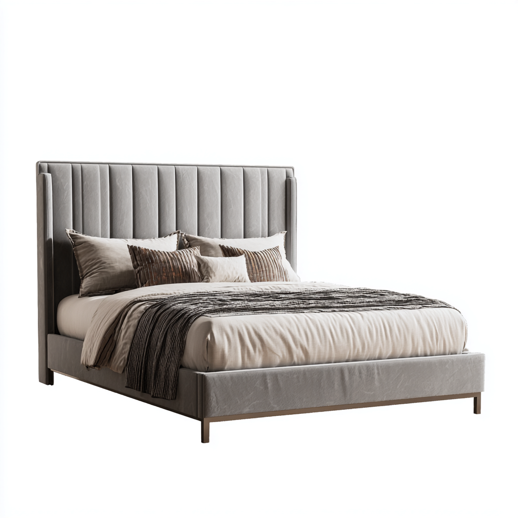 Lit double - velours - 200x160x120 cm - gris clair - design contemporain capitonné-Snugure