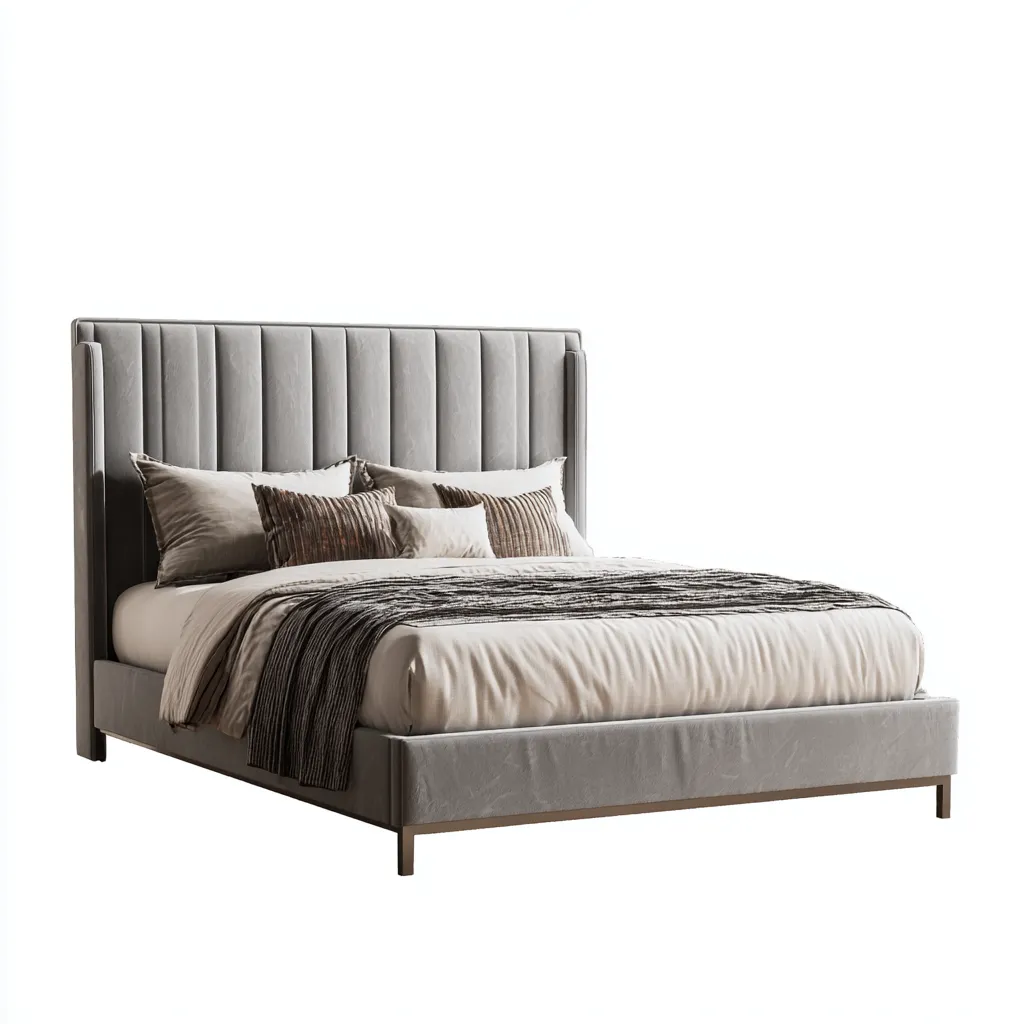 Lit double - velours - 200x160x120 cm - gris clair - design contemporain capitonné-Snugure