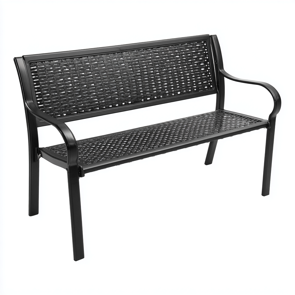 Banc de jardin - métal-rotin - 122x59x87 cm - noir - style moderne-Snugure