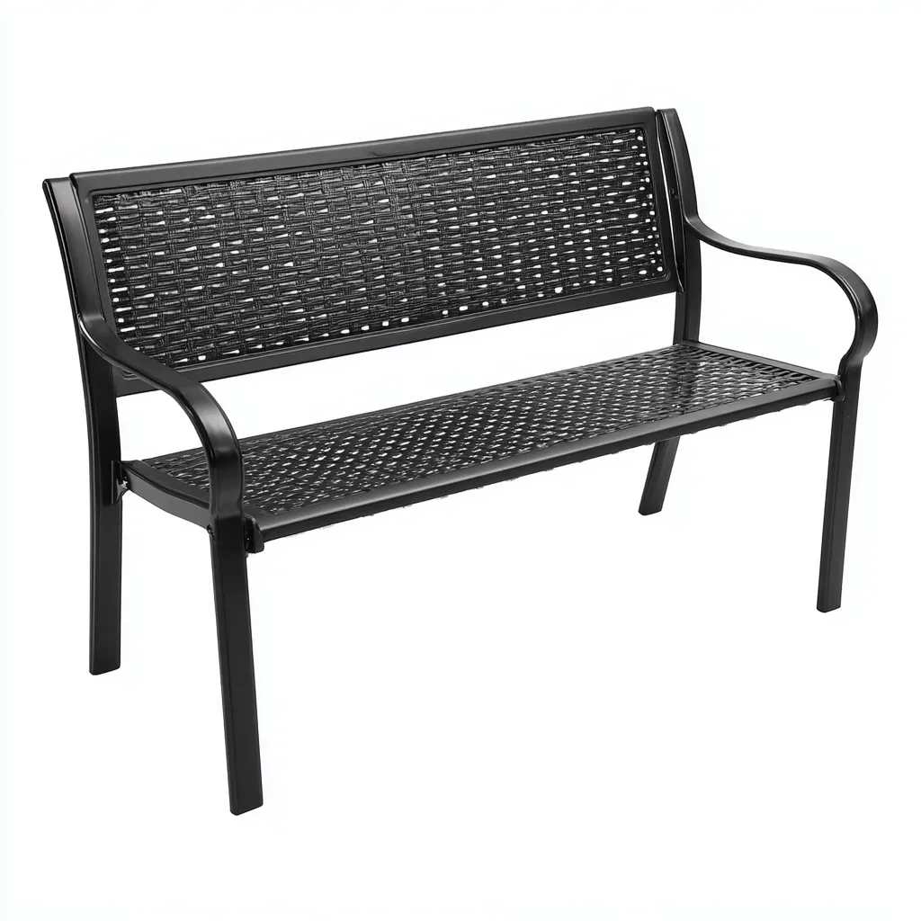 Banc de jardin - métal-rotin - 122x59x87 cm - noir - style moderne-Snugure