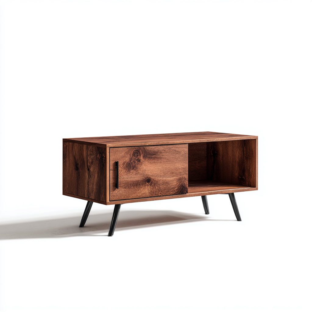 Meuble TV - bois-métal - 100x40x55 cm - chêne foncé - style vintage-Snugure