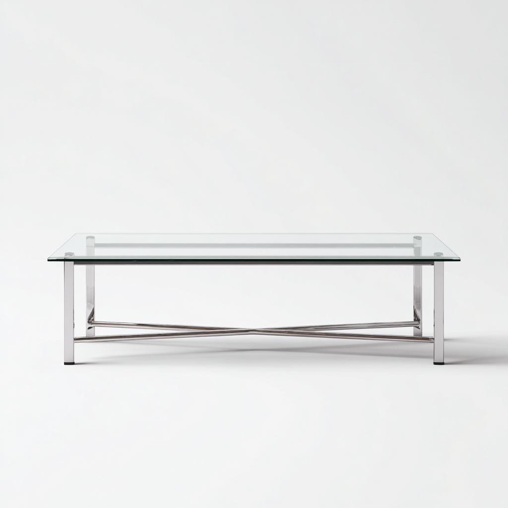 Table basse - verre-acier inoxydable - 120x60x45 cm - transparent-argenté - style contemporain-Snugure