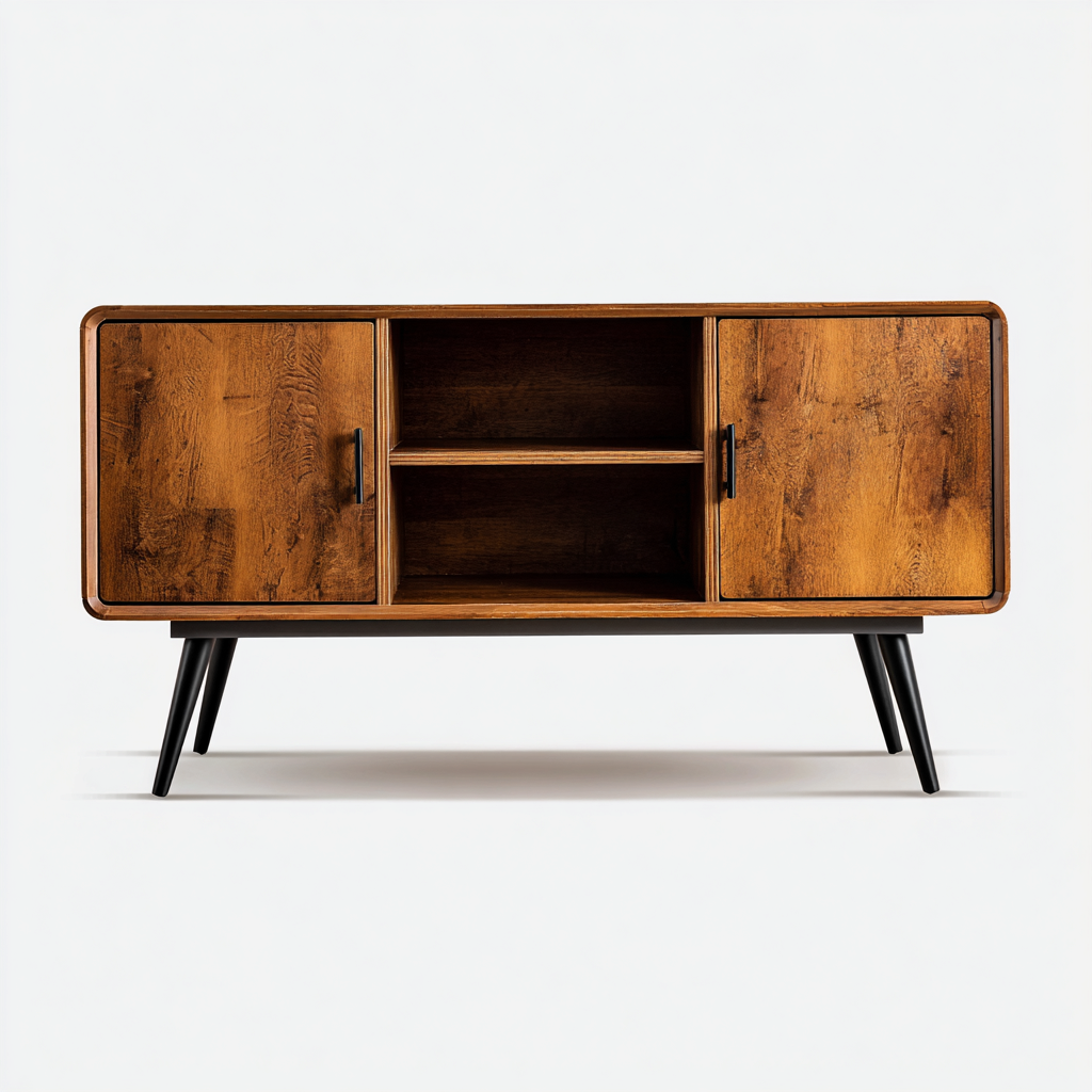 Meuble TV - bois-métal - 140x40x60 cm - chêne foncé - style vintage-Snugure