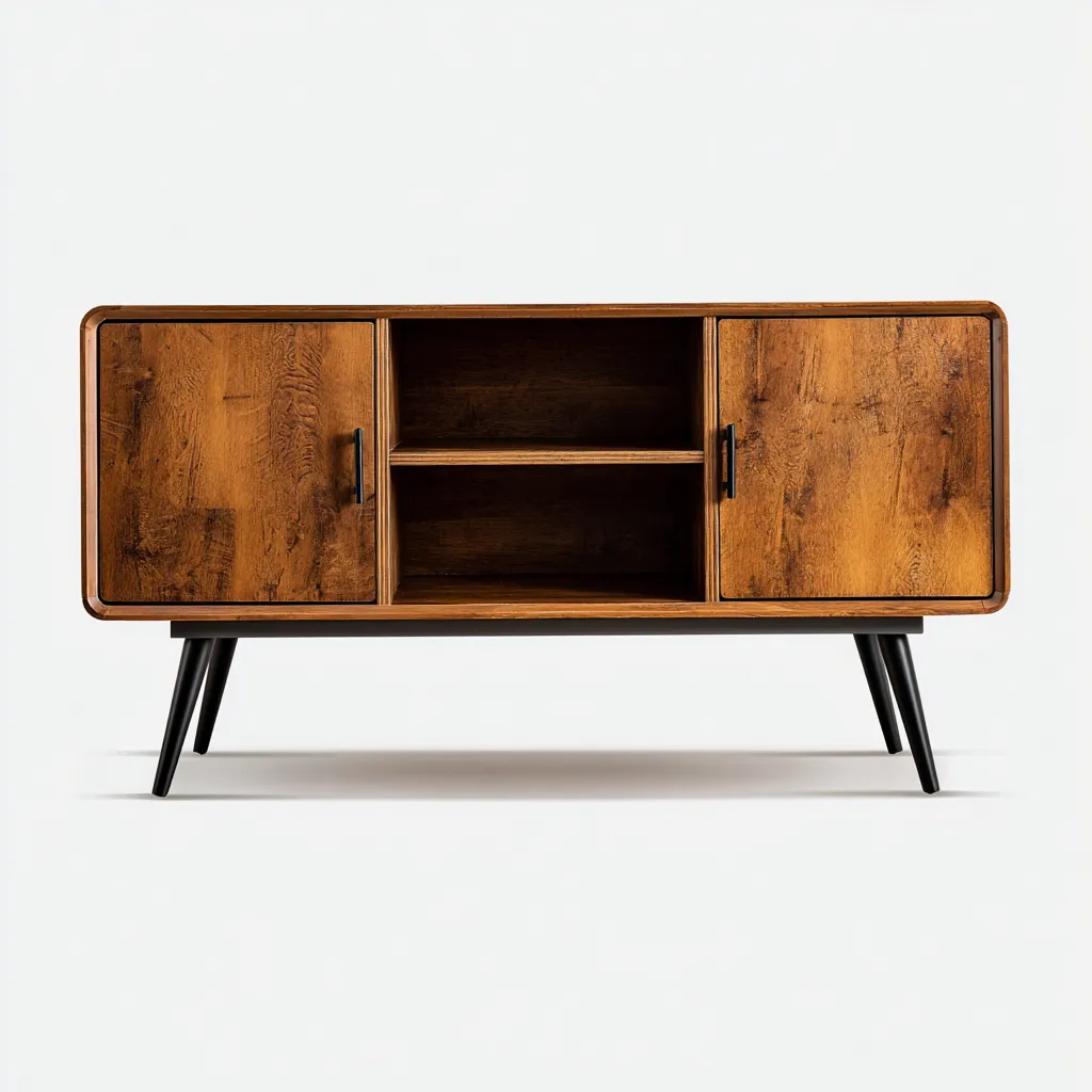 Meuble TV - bois-métal - 140x40x60 cm - chêne foncé - style vintage-Snugure