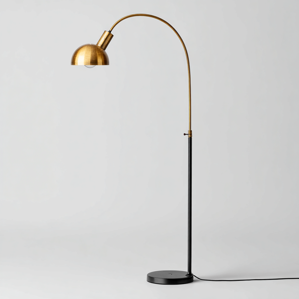 Lampadaire - métal-laiton - 38x30x172 cm - noir-doré - design contemporain avec bras arqué réglable-Snugure