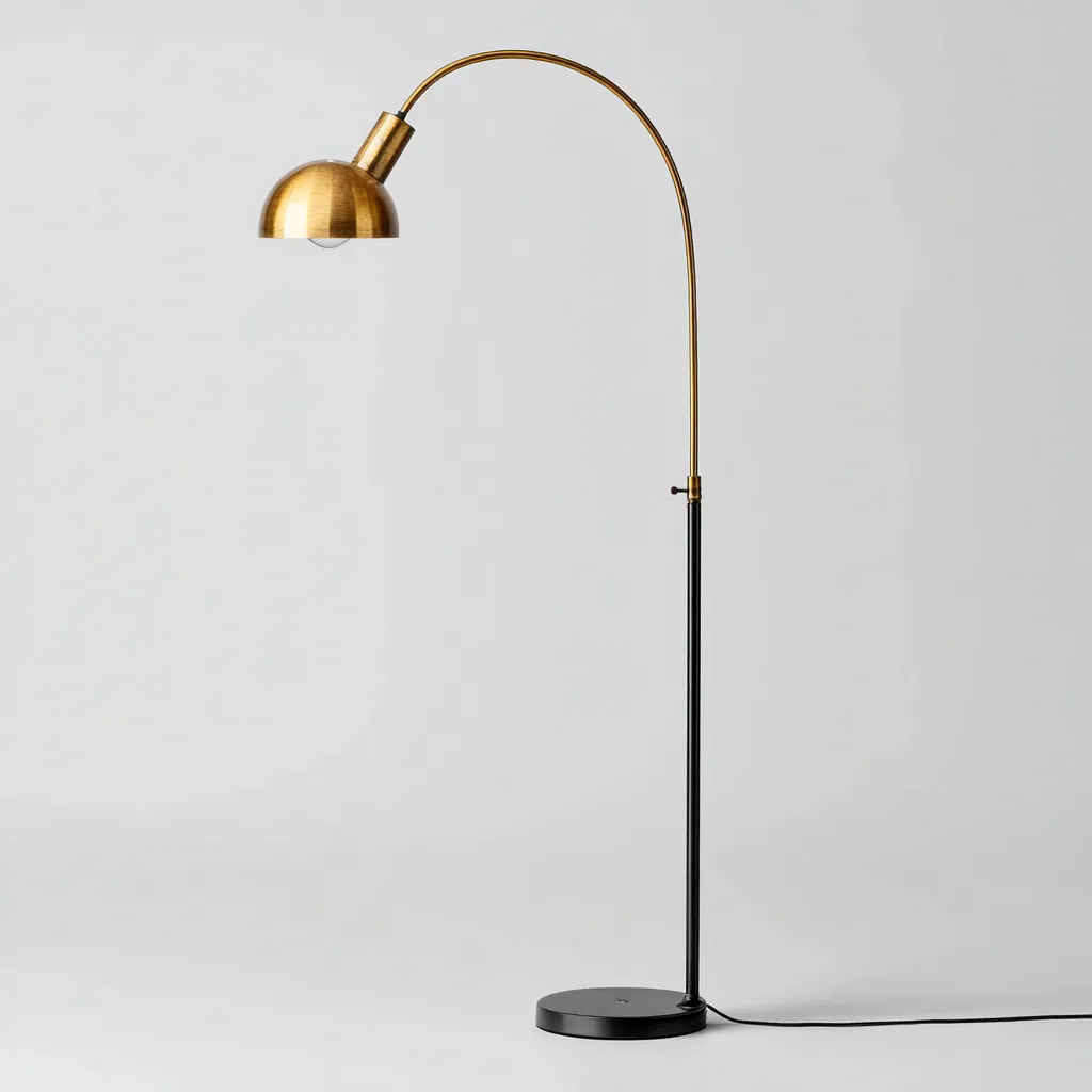 Lampadaire - métal-laiton - 38x30x172 cm - noir-doré - design contemporain avec bras arqué réglable-Snugure