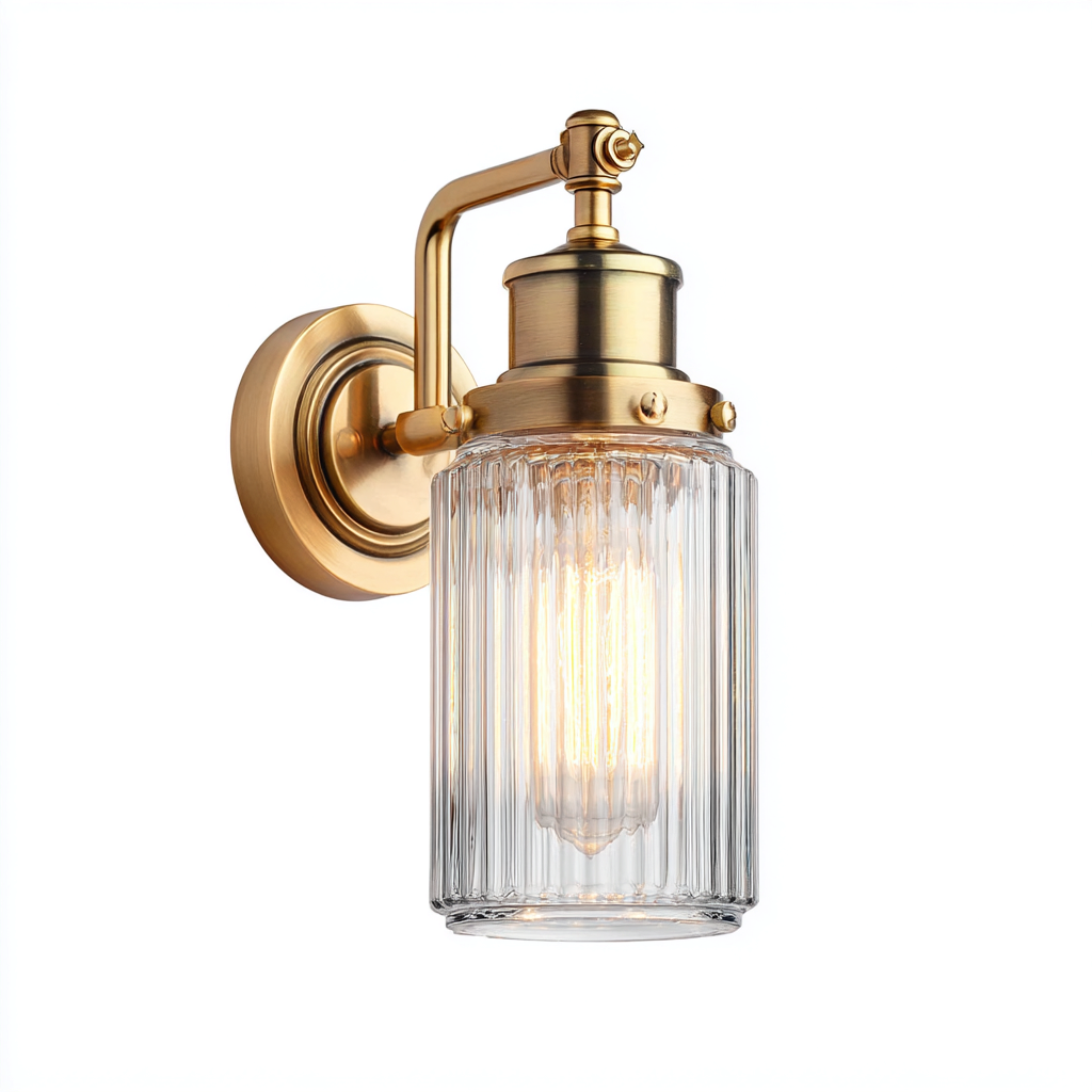 Applique murale - laiton-verre transparent - 15x12x28 cm - doré - style industriel - éclairage décoratif pour salle de bain ou couloir-Snugure