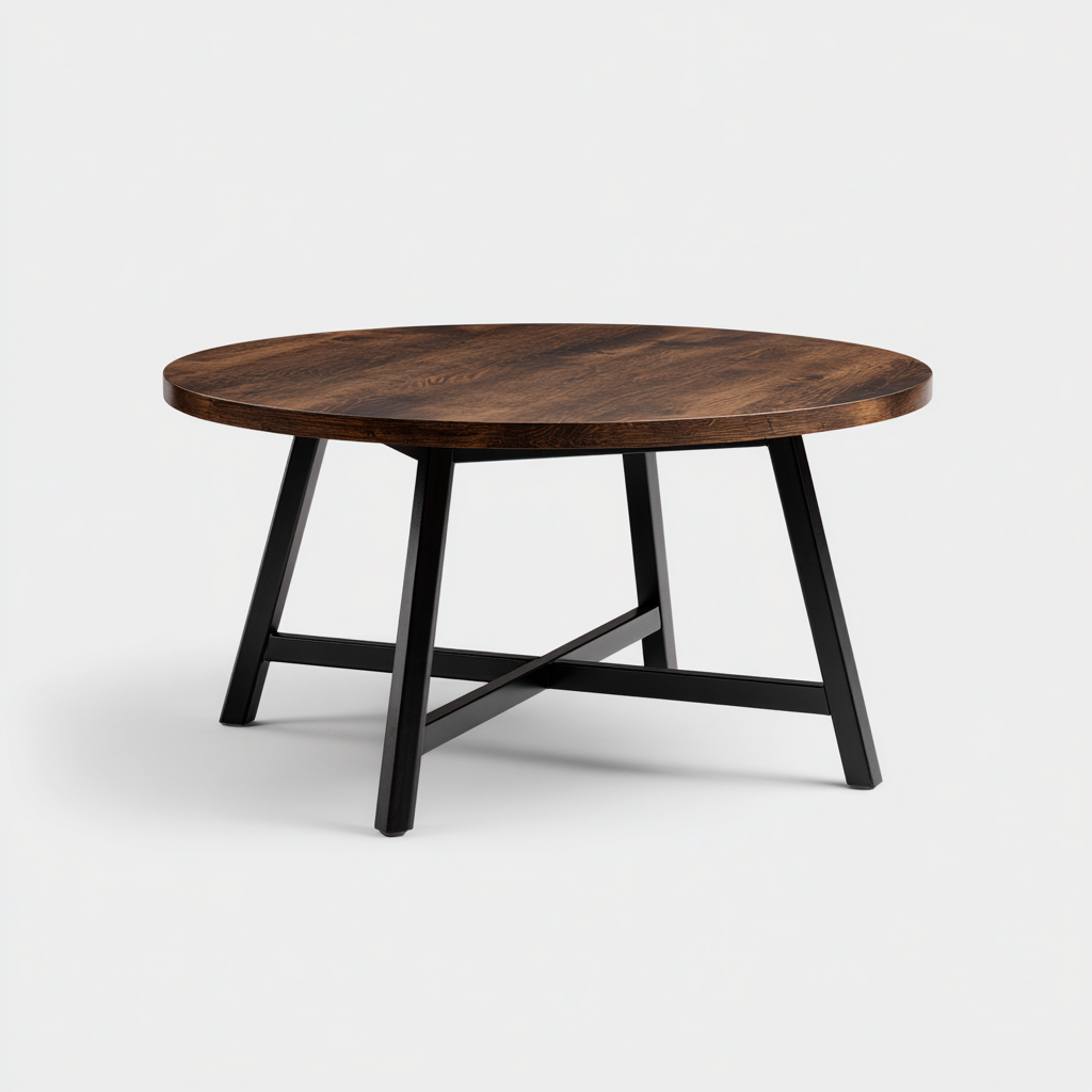 Table de jardin - bois massif-acier - 110x110x45 cm - brun foncé-noir - ronde à structure croisée-Snugure