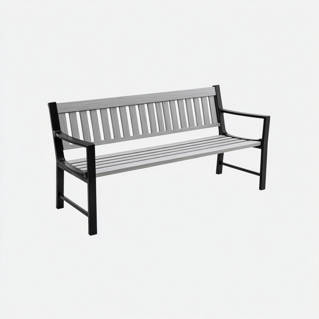 Banc de jardin - métal-bois - 150x60x90 cm - gris-noir - style moderne-Snugure
