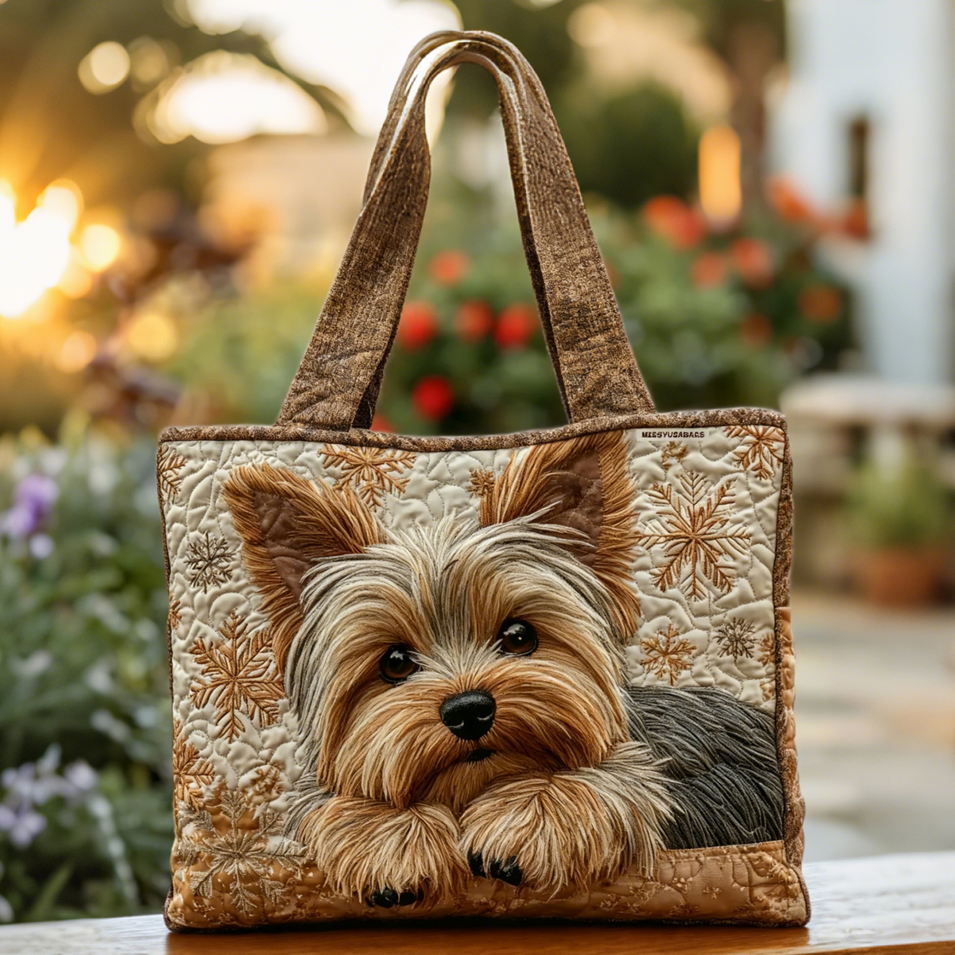 Yorkie Shine Quilted Tote Bag