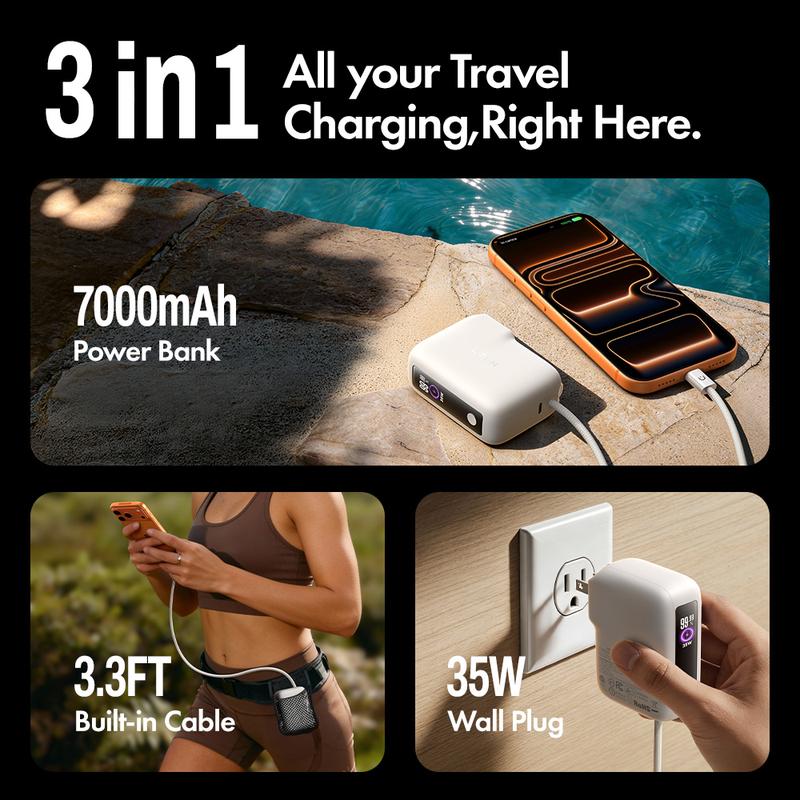 3 in 1 Fast Travel Charger, Smart Display Charger