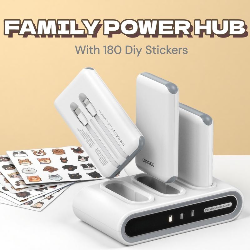 Family Power Hub, Home Power Bank 3-Pack 10000mAh Portable Charger 
