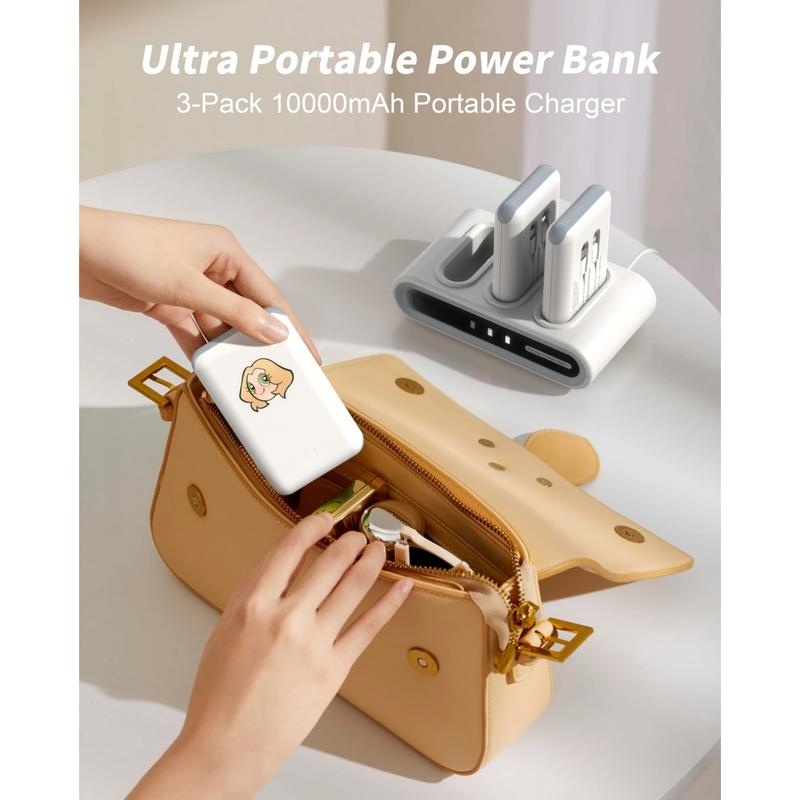 Family Power Hub, Home Power Bank 3-Pack 10000mAh Portable Charger 