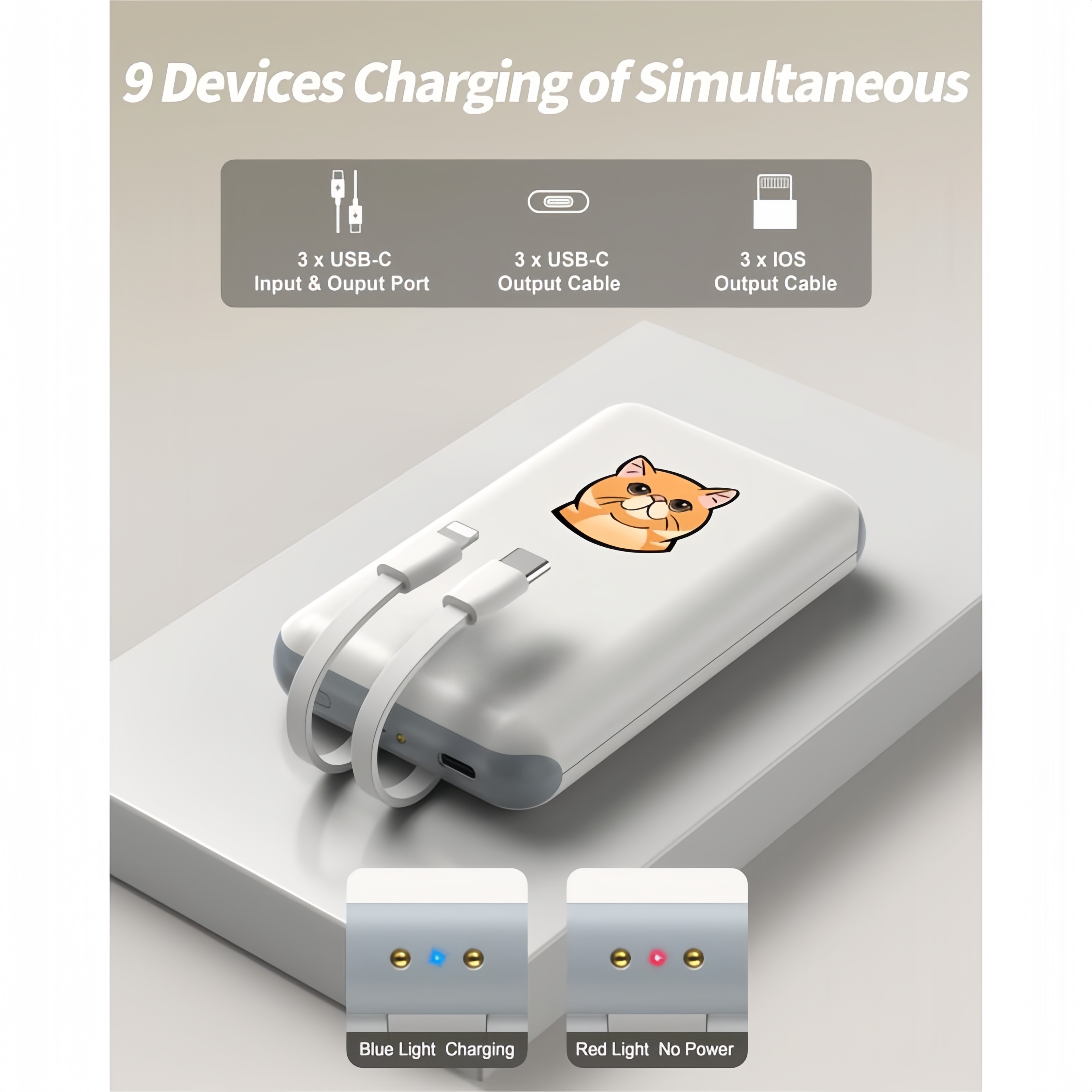 Family Power Hub, Home Power Bank 3-Pack 10000mAh Portable Charger 