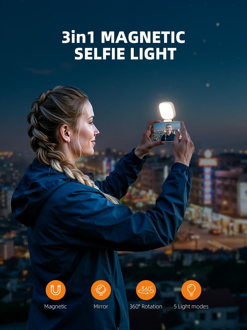 Weilisi Magnetic Selfie Light Compatible with iPhone Magsafe, Adjusted 5 Modes,CRI97+ Rechargable LED Phone Fill Light with Mirror for Selfies, Photography, Makeup, Vlogs, TikTok, Video Recording（Included Metal Ring)
