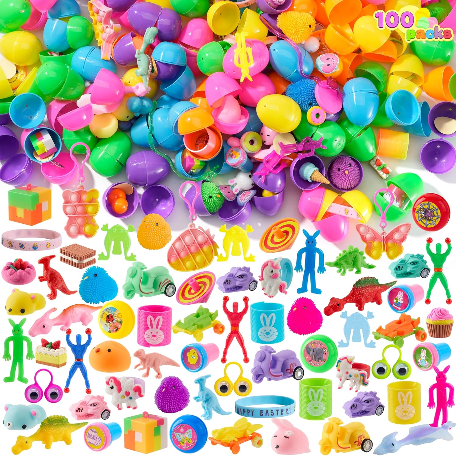 100Pcs Prefilled Easter Egg Kit | Prefilled with Toys & Stickers 🐰