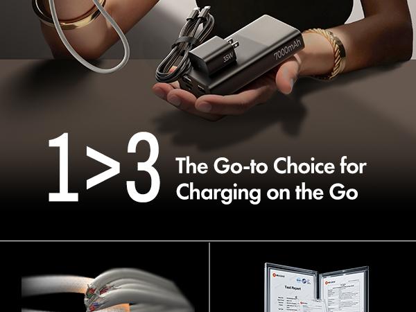 LISEN 3 in 1 Fast Travel Charger, Smart Display Charger, 35W Power Bank with Wall Plug & Built in Cable, Portable Charger Fast Charging, 7000mAh Traveling Essentials for iPhone 17 16 Pro Max iPad Pro