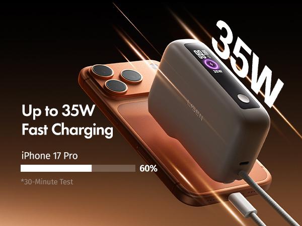LISEN 3 in 1 Fast Travel Charger, Smart Display Charger, 35W Power Bank with Wall Plug & Built in Cable, Portable Charger Fast Charging, 7000mAh Traveling Essentials for iPhone 17 16 Pro Max iPad Pro