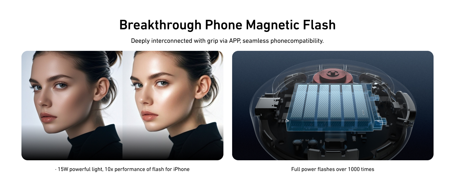 magnetic phone camera grip with selfie light