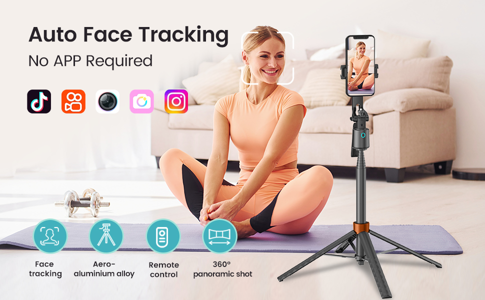 Selfie tripod with gesture control and face tracking