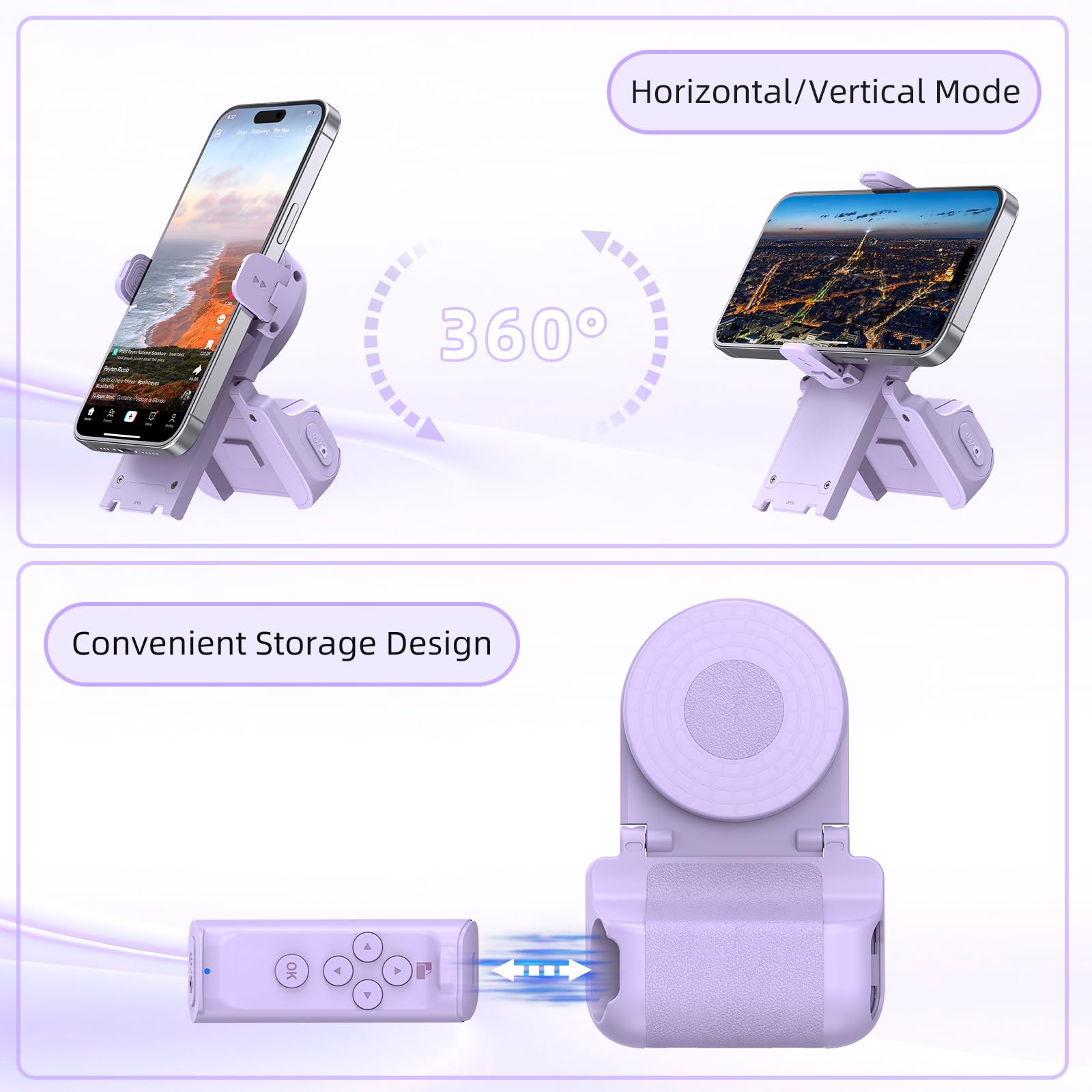 Remote Control Scrolling for Tiktok with Phone Stand,Page Turner for Kindle App E-Book,Bluetooth Camera Shutter Remote for iPhone, Android,iOS,iPad,Tablet (Purple)